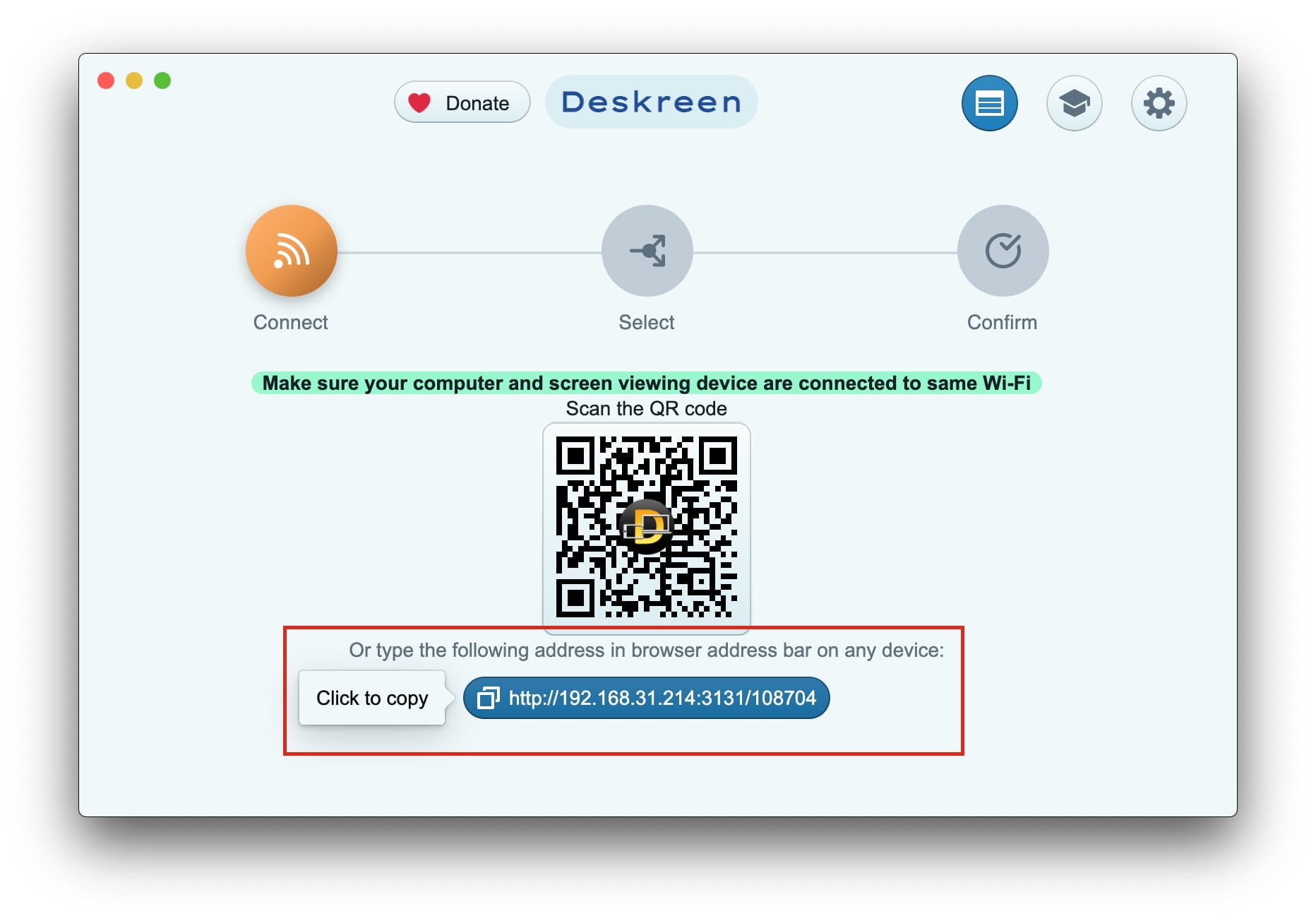Step 1-2: Copy address button