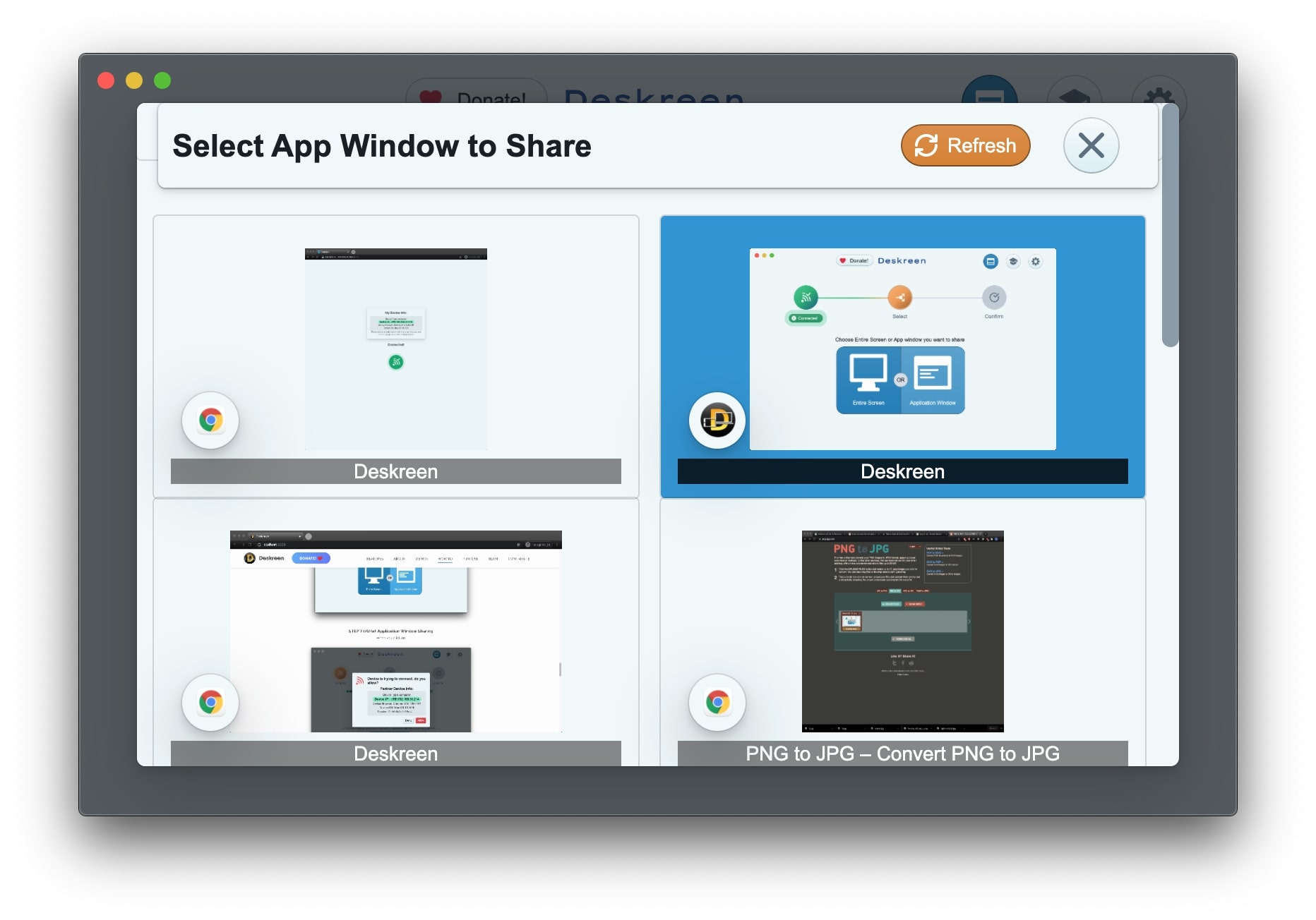 Step 2a: Application window selection