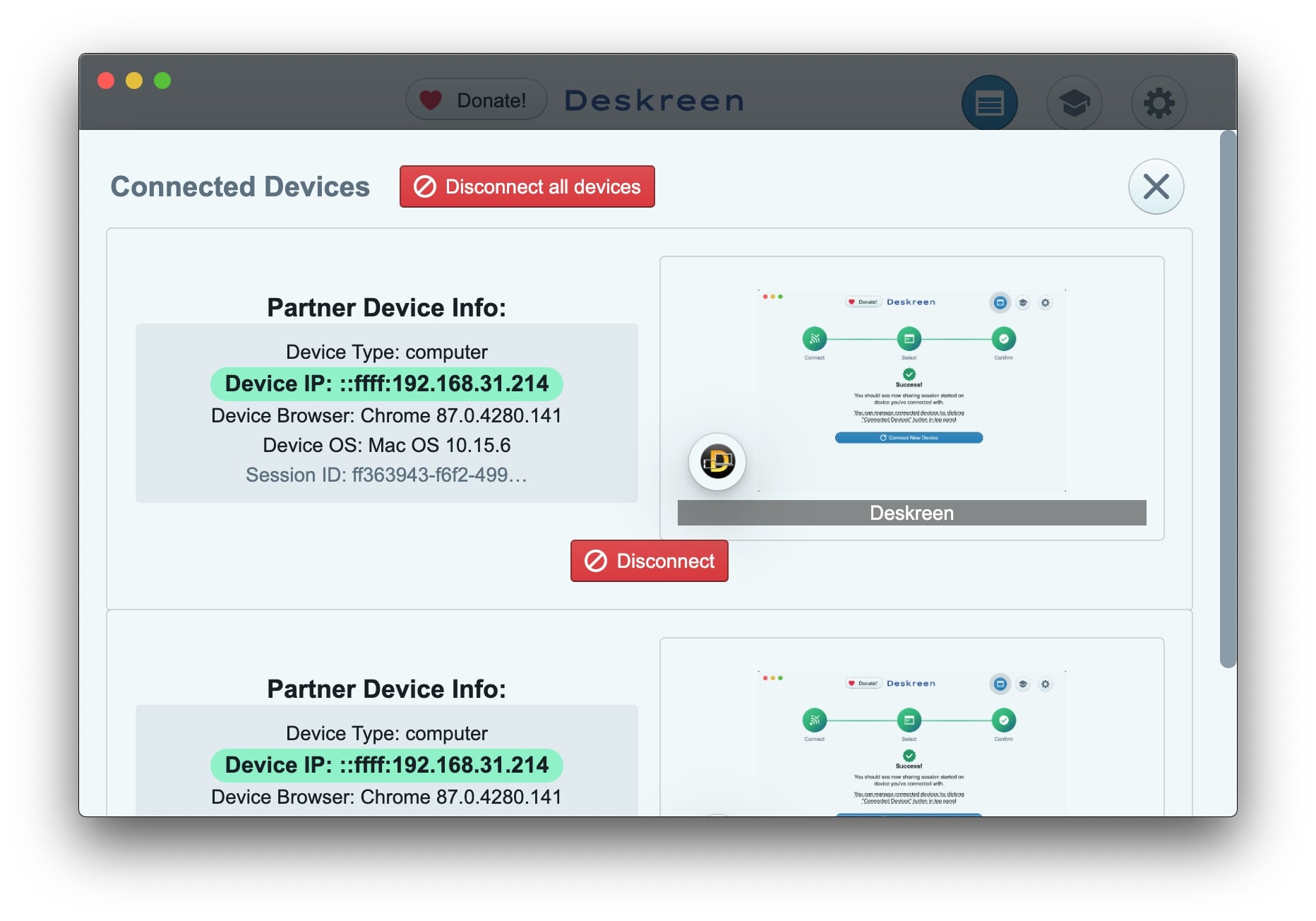 Anslutna enheter panel