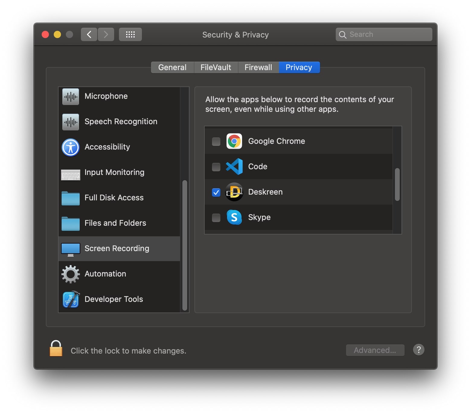 MacOS Screen Recording Permission